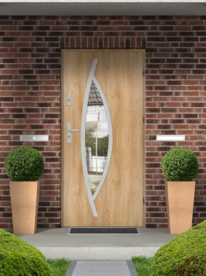 Contemporary external door and frame set triple-glazed mirrored glass - Model POGONA PREMIUM 72mm energy efficient U=1.1 with handle Inox Design