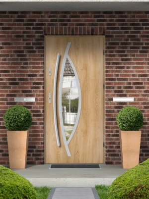 Contemporary modern front door and frame set triple-glazed mirrored glass - Model POGONA PREMIUM 72mm energy efficient U=1.1 with bar Inox Design