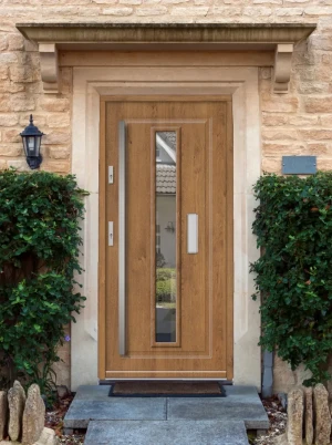 Model BUTEO PREMIUM 72 mm front door with bar – energy efficient [Ud=1.1] modern external door with triple-glazed mirrored glass Classic Style
