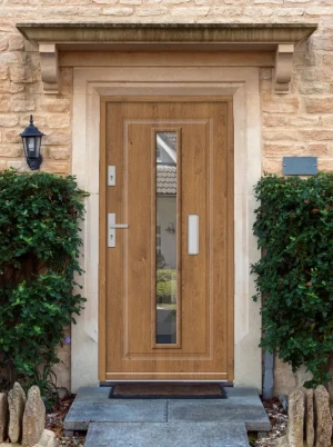 Model BUTEO PREMIUM 72 mm front door with handle – energy efficient [Ud=1.1] modern external door with triple-glazed mirrored glass Classic Style