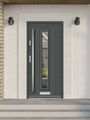 Model FALCO PREMIUM 72 mm front door with bar – energy efficient [Ud=1.1] modern external door with triple-glazed mirrored glass Classic Style