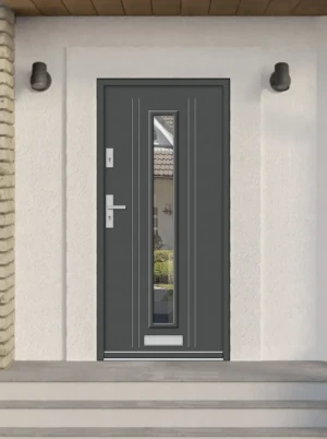 Model FALCO PREMIUM 72 mm front door with handle – energy efficient [Ud=1.1] modern external door with triple-glazed mirrored glass Classic Style