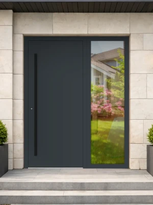 Bespoke Made-to-measure External Aluminium Front Door  with grand sidelight / side panels | AluCore M20 BLACK