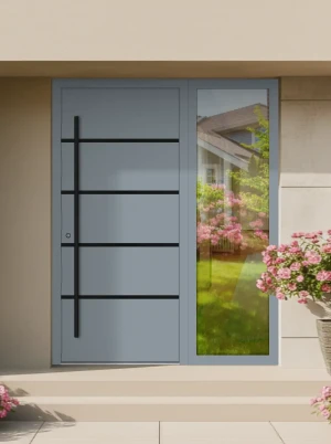 Bespoke Made-to-measure External Aluminium Front Door  with grand sidelight / side panels | AluCore M22 BLACK