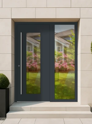 Bespoke Made-to-measure External Aluminium Front Door  with grand sidelight / side panels | AluCore M08 INOX