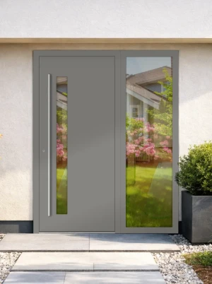 Bespoke Made-to-measure External Aluminium Front Door  with grand sidelight / side panels | AluCore M14 INOX