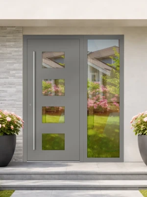 RC2 High-Security 75 mm Aluminium Front Door with sidelights – Burglary Resistant – Bespoke UK | AluCore M211 INOX