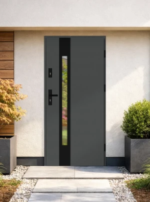 Quick Delivery Model 4 Black WoodSteel 72 mm front door with black handle - energy efficient Ud=1.1