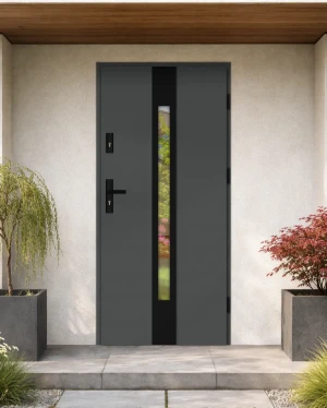 Quick Delivery Model 4-S Black WoodSteel 72 mm front door with black handle - energy efficient Ud=1.1