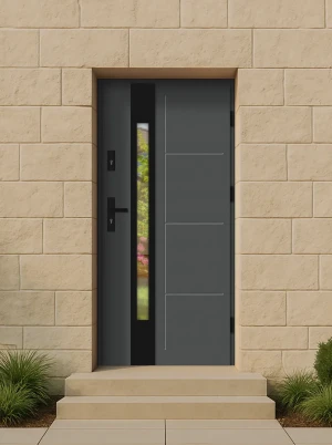 Quick Delivery Model 4-T Black WoodSteel 72 mm front door with black handle - energy efficient Ud=1.1