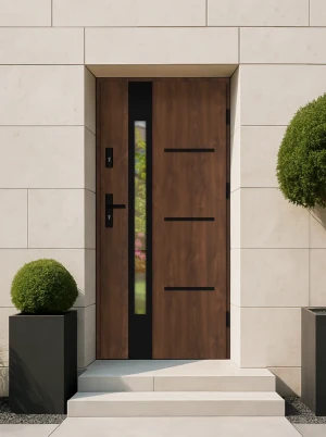 Quick Delivery Model 4ZD3 Black WoodSteel 72 mm front door with black handle - energy efficient Ud=1.1