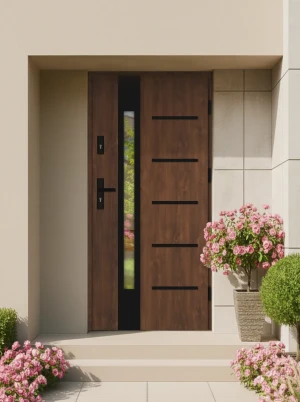 Quick Delivery Model 4ZD5 Black WoodSteel 72 mm front door with black handle - energy efficient Ud=1.1