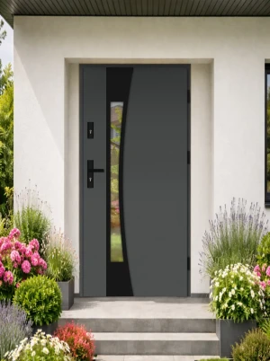 Quick Delivery Model 14 Black WoodSteel 72 mm front door with black handle - energy efficient Ud=1.1
