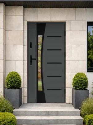Quick Delivery Model 14ZD Black WoodSteel 72 mm front door with black handle - energy efficient Ud=1.1