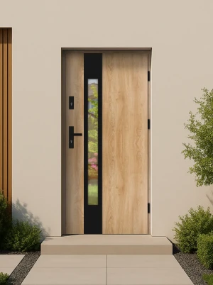 Quick Delivery Model 16 Black WoodSteel 72 mm front door with black handle - energy efficient Ud=1.1
