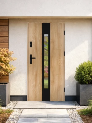 Quick Delivery Model 16-S Black WoodSteel 72 mm front door with black handle - energy efficient Ud=1.1