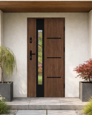 Quick Delivery Model 16ZD3 Black WoodSteel 72 mm front door with black handle - energy efficient Ud=1.1