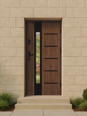 Quick Delivery Model 16ZD5 Black WoodSteel 72 mm front door with black handle - energy efficient Ud=1.1