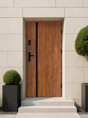 Quick Delivery Model A14G Black WoodSteel 72 mm front door with black handle - energy efficient Ud=1.1