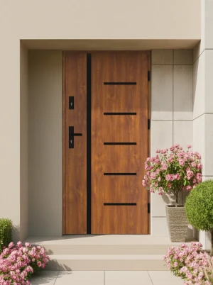 Quick Delivery Model A14G+ZD5 Black WoodSteel 72 mm front door with black handle - energy efficient Ud=1.1