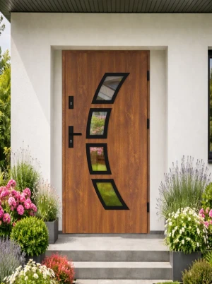 Quick Delivery Model C Black WoodSteel 72 mm front door with black handle - energy efficient Ud=1.1