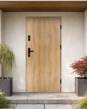 Quick Delivery Model T3 Black WoodSteel 72 mm front door with black handle - energy efficient Ud=1.1
