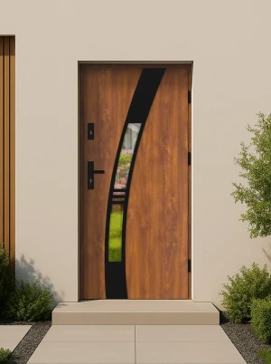 Quick Delivery Model 3 Black WoodSteel 72 mm front door with black handle - energy efficient Ud=1.1