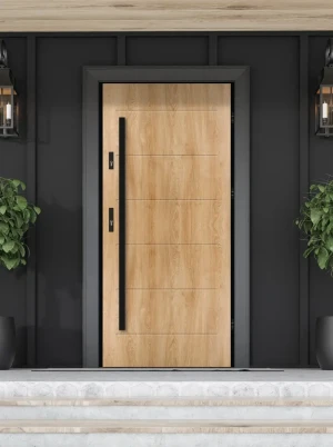 Model AVON LOFT PREMIUM 72 mm front door with black frame and black bar – energy efficient [Ud=1.1] modern external door