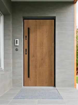Model GEKKO LOFT PREMIUM 72 mm front door with black frame and black bar – energy efficient [Ud=1.1] modern external door