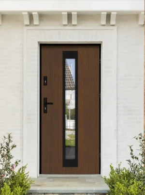 Model IGUANA LOFT PREMIUM 72 mm front door with black frame and black handle – energy efficient [Ud=1.1] modern external door with mirrored glass
