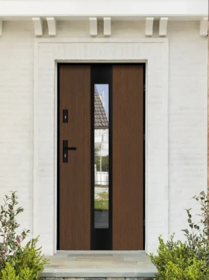 Model PAPUA LOFT PREMIUM 72 mm front door with black frame and black handle – energy efficient [Ud=1.1] modern external door with mirrored glass