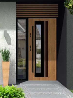 Contemporary Entrance Door with Side Panel | Black Frame | AluSteel