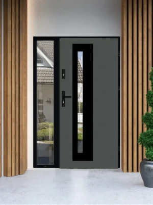 Model NATRIX LOFT PREMIUM 72 mm front door with sidelight / side panel with black frame and black handle - energy efficient modern external door with