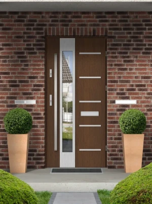 Contemporary modern front door and frame set triple-glazed mirrored glass - Model UTA PREMIUM 72mm energy efficient U=1.1 with bar Inox Design