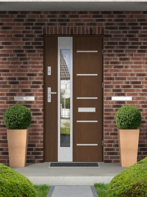 Contemporary external door and frame set triple-glazed mirrored glass - Model UTA PREMIUM 72mm energy efficient U=1.1 with handle Inox Design