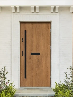 Model DRACO BLACK PREMIUM 72 mm front door with black bar – energy efficient [Ud=1.1] modern external door