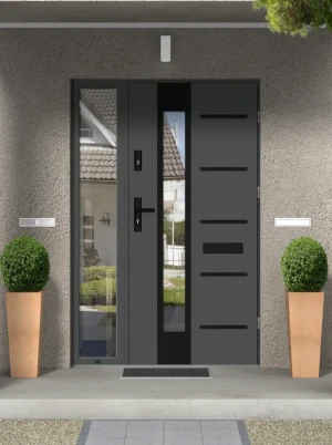 Anthracite grey Modern Front Door with Sidelight | External Door | Secure | AluSteel Construction