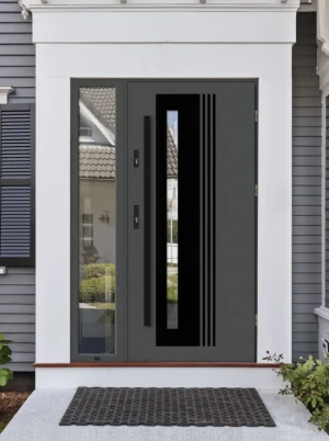 Anthracite grey Front Door with Side Panel | Modern External Door | Secure | AluSteel | Black Details