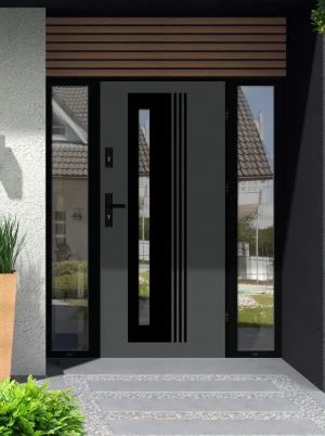 Model COLLARIS LOFT PREMIUM 72 mm front door with double sidelights / side panels with black frame and black handle - energy efficient modern external