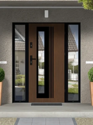 Model VARIUS LOFT PREMIUM 72 mm front door with double sidelights / side panels with black frame and black handle - energy efficient modern external d