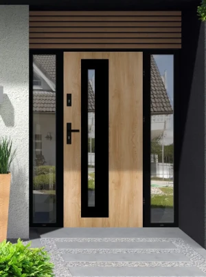 Model NATRIX LOFT PREMIUM 72 mm front door with double sidelights / side panels with black frame and black handle - energy efficient modern external d