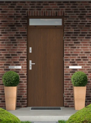 Model DRACO PREMIUM 72 mm front door with top sidelight / top panel with handle – energy efficient modern external door with mirrored glass