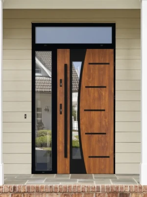 Model AGAMA LOFT PREMIUM 72 mm front door with side and top sidelight / side and top panel with black frame and black bar - energy efficient modern ex