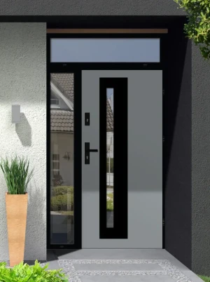 Model NATRIX LOFT PREMIUM 72 mm front door with side and top sidelight / side and top panel with black frame and black handle - energy efficient moder