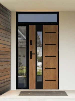 Model UTA LOFT PREMIUM 72 mm front door with side and top sidelight / side and top panel with black frame and black handle - energy efficient modern e