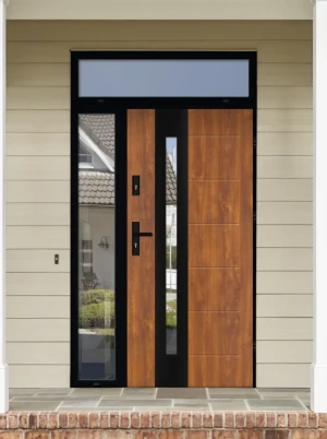Model TULUZA LOFT PREMIUM 72 mm front door with side and top sidelight / side and top panel with black frame and black handle - energy efficient moder