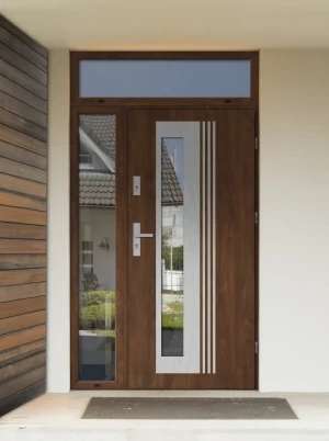 Model VARIUS PREMIUM 72 mm front door with side and top sidelights / top and side panels with handle – energy efficient modern external door with mirr