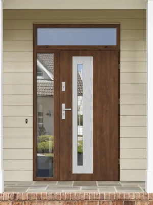 Model NATRIX PREMIUM 72 mm front door with side and top sidelights / top and side panels with handle – energy efficient modern external door with mirr