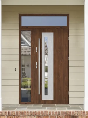 Model NATRIX PREMIUM 72 mm front door with side and top sidelights / top and side panels with bar – energy efficient modern external door with mirrore
