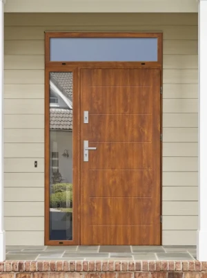 Model AVON PREMIUM 72 mm front door with side and top sidelights / top and side panels with handle – energy efficient modern external door with mirror